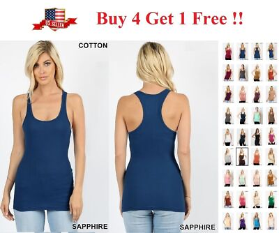 #ad SOFT COTTON STRETCH RIBBED RACERBACK TANK TOP LONG WORKOUT YOGA SPORT FITNESS $11.90