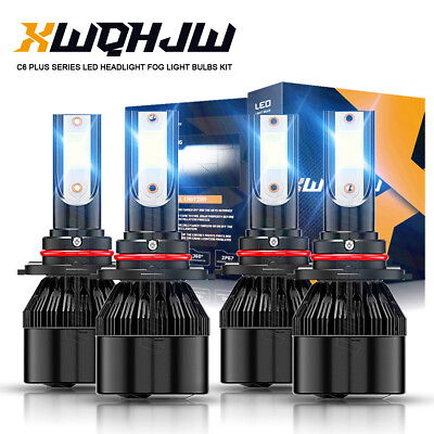 #ad 4x 9005 9006 Combo 360° LED Headlight Bulbs High Low Beam Kit 6000K Super White $22.99