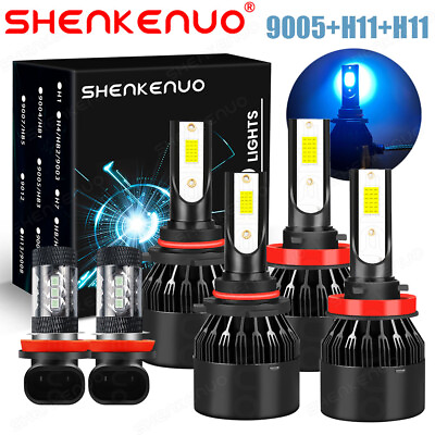 #ad 6 Combo 9005H11H11 LED Headlight Kit Fog light Bulbs High Low Beam ICE BLUE $36.99