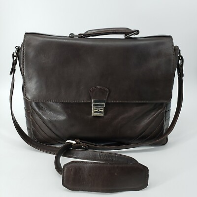 #ad Hidesign Briefcase Unisex Brown Leather Messenger Bag Adjustable Strap Crossbody $49.99