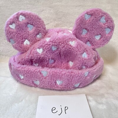 #ad Tokyo Disney Resort Mickey Mouse Ears Hat Cap Fluffy Heart Pink Winter 2024 New $55.00