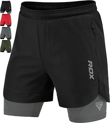 #ad RDX Running Shorts 2 in 1 Athletic Breathable Short 2 Zipper amp; 2 Phone Pockets $29.99