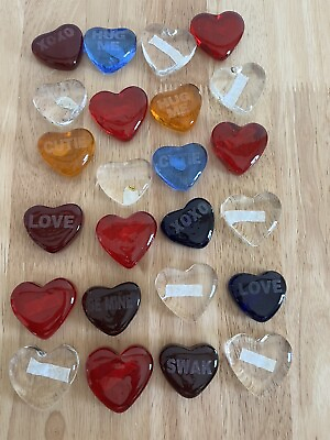 #ad 24 Glass Hearts Valentines Sweethearts Various Colors Some Blank Some Be Mine Et $18.00