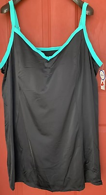 #ad NWT Swimsuits For All Lycra Black With Blue Trim Swimdress 1 Piece Suit Size 34 $24.95