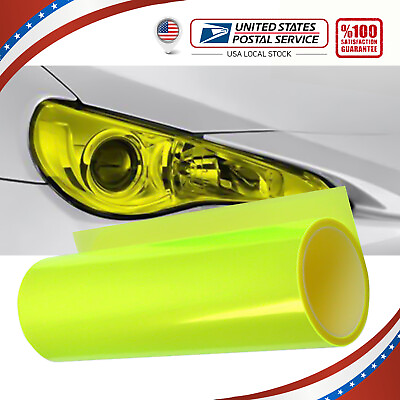 #ad Gloss Neon Yellow Headlight Taillight Fog Light Tint Film Vinyl Wrap Decals $7.99