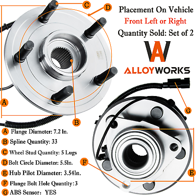 #ad Pair Front Wheel Hub Bearings for Dodge Ram 1500 3.7L 4.7L 5.7L 8.3L 2006 2009 $94.99