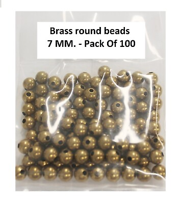 #ad 7 MM Round Brass Hollow Beads Pack Of 100 Hole 1.8 MM $12.50