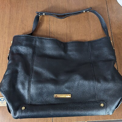 #ad Vince Camuto Black 100% Leather Large Hobo Purse Handbag Carry All 13x11 $40.45