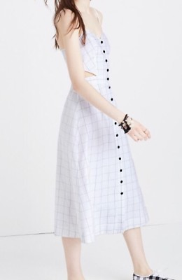 #ad NWT Madewell windowpane cutout cami midi dress Size6 G3193 In White $75.65