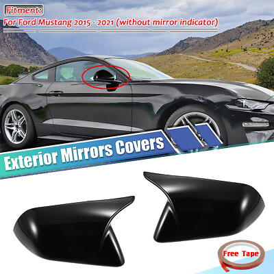 #ad 2x Rearview Mirror Cover Wing Cap For Ford Mustang 2015 2022 Gloss Black Horn $26.50