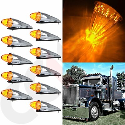 #ad 11x 17 LED Torpedo Amber Cab Marker Clearance Running Light Chrome for Peteriblt $116.90