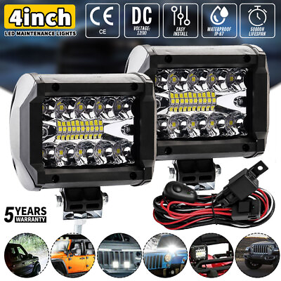 #ad 2x 4quot; LED Work Light Bar 4WD Offroad SPOT Pods Fog ATV SUV Driving Lamp Wiring $12.98