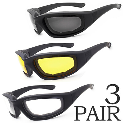 #ad #ad 3pcs Chopper Foam Padded Motorcycle Riding Glasses Sunglasses Windproof Goggles $9.28