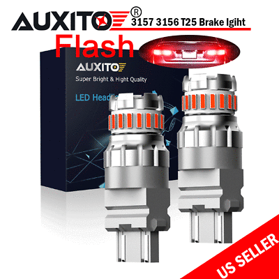 #ad AUXITO 3157 3156 Red LED Strobe Flash Blinking Brake Tail Light CANBUS $13.49