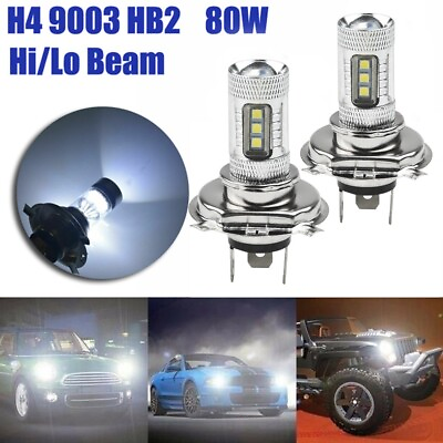 #ad 2pcs H4 Car LED White Headlight Bulb High Low Beam DRL Fog Lamps 8000K 1800LM $14.90