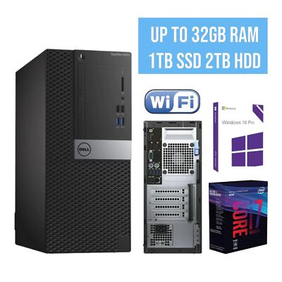 #ad DELL Desktop PC MT intel i7 7700 up to 32GB RAM 1TB SSD 2TB HDD W11P WIFI DVD BT $299.99