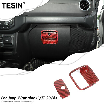 Red Fiber Passenger Storage Box Handle Sticker Trims For 18 Jeep Wrangler JL JT $18.49