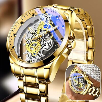 #ad Hollow Skeleton Luxury Men#x27;s Automatic Quartz Stainless Steel Watch Business USA $12.97