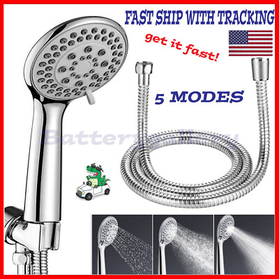 #ad High Pressure Shower Head 5 Settings Handheld Shower heads Spray With 5 FT Hose $9.19