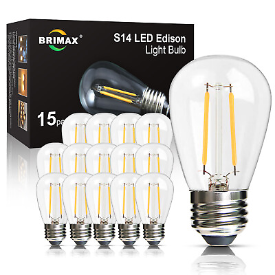 #ad E26 LED Light Bulb 2W 20W S14 Outdoor String Light Replacement Waterproof 15Pack $16.79