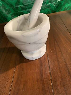 #ad Marble Mortar and Pestle Set smoky white w grey black veins big solid piece $24.99