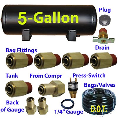 #ad xfitx 5 Gal Air Tank w FITs Pressure Switch 1 4quot; 1 2quot; airhose $122.18