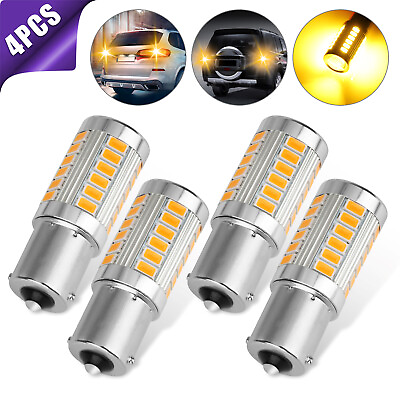#ad 4x Amber 1156 BA15S LED Car Truck Tail Brake Stop Backup Reverse Light Bulbs 12V $9.48