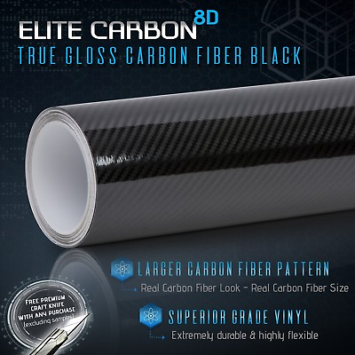 #ad #ad 8D Gloss Black Carbon Fiber Big Pattern Vinyl Wrap Roll Bubble Free Air Large $250.55