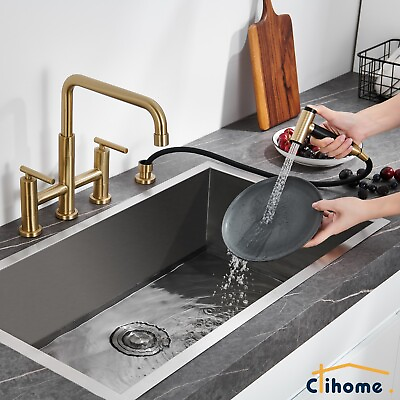 #ad Clihome Dual Handle Centerset Bridge Kitchen Faucet with Pull Out Side Spray $149.99