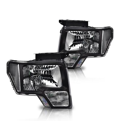 #ad Fit For 2009 2014 Ford F150 Pickup Clear Corner Black Housing Headlights Lamps $82.99