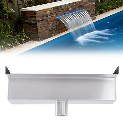 #ad 11.8quot; Pool Waterfall Fountain Stainless Steel Water Feature Garden Waterfall LED $43.70