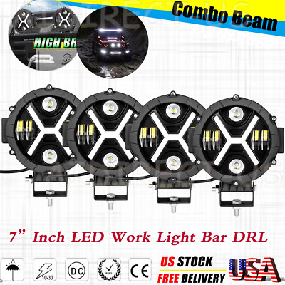 #ad 7 Inch LED Pods Work Light Bar Black Round Driving Fog Headlight Truck Off Road $116.99