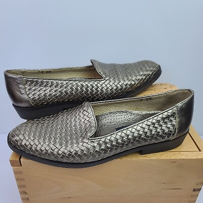 #ad Amalfi Italy Metallic Gold Bronze Basket Weave Leather Slip On Loafers Shoe 7 $23.40