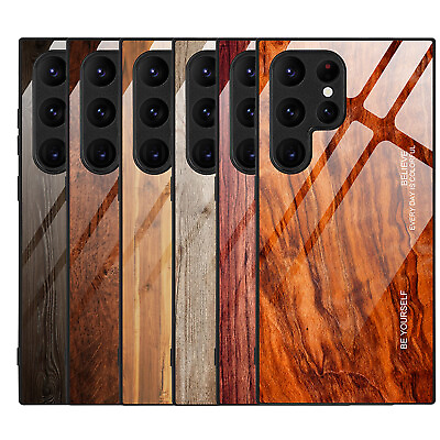 #ad Wood Pattern Glass Case Cover For Samsung Galaxy S24 S23 FE S22 S21 Note 20 S20 $9.99