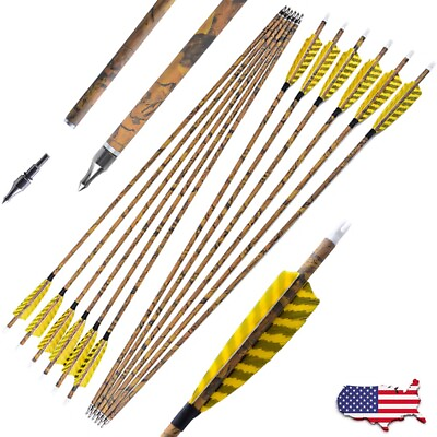 #ad 30” Carbon Arrows Camo SP500 Feather Removable Tips Archery Bow Hunting Target $28.19