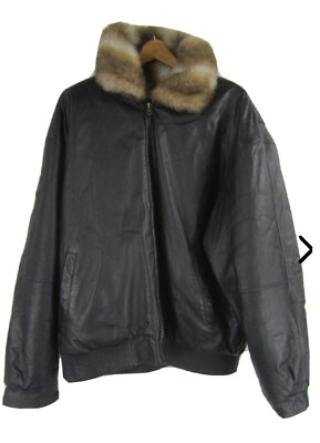 #ad Manart Men#x27;s XXL Reversible Brown Leather Polyester Fur Jacket $169.00
