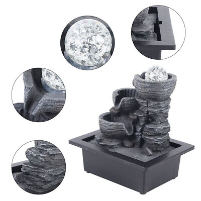 #ad 3Tier Indoor Relaxation Waterfall Fountain Small Cascading Water Feature LED $33.92