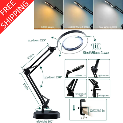 #ad 10X Magnifying Glass Desk Light Magnifier LED Lamp Reading Lamp With Baseamp; Clamp $21.89