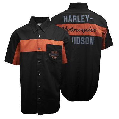 #ad #ad Harley Davidson Men#x27;s Copper Block Logo Two Tone S S Woven Shirt S47 $40.50