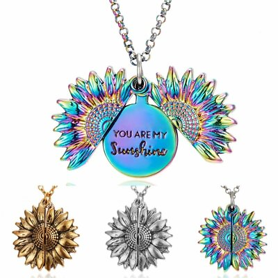 #ad You are my sunshine Sunflower Open Locket Colorful Pendant Necklace Chain Gift C $3.39