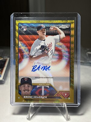 #ad 2023 Topps Chrome Update Brent Headrick RC Gold Wave Refractor Auto 15 50 Twins $20.00