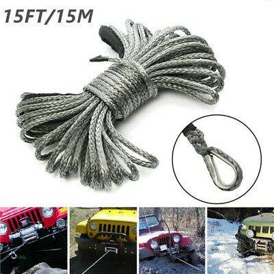 #ad Synthetic Winch Rope Line 1 4quot;x50#x27; 10000LBS Recovery Cable 4WD w Sheath UTV ATV $19.86