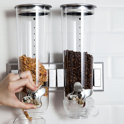 #ad Wall Mount Dual Control Food Storage Dispenser Coffee Bean Candy Rice Silver 3L $20.90