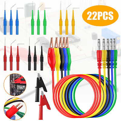 #ad 22Pcs Automotive Back Probe Kit Multimeter Test Leads Alligator Clips Wire Tool $16.48