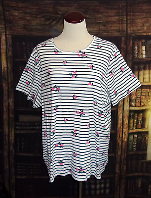 #ad Croft amp; Barrow The Classic Tee 2X Striped Floral Womens Round Neck Short Sleeve $12.99