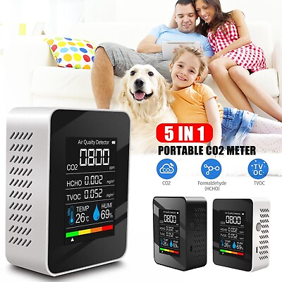 #ad 5 in 1 Portable CO2 Meter Air Quality Monitor TVOC HCHO Carbon Dioxide Detector $18.99