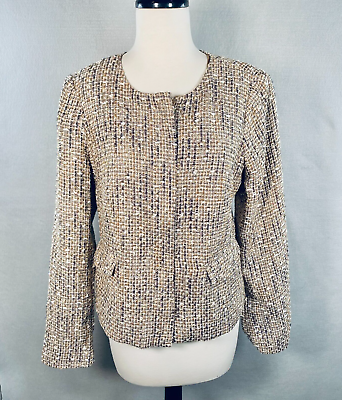 #ad Talbots Tweed Blazer Womens 10 Beige Wool Stretch Jacket Shiny $28.89