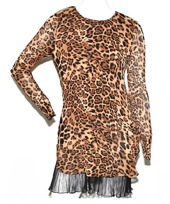 #ad Masseys Women#x27;s Brown Leopard Print Pleated Tunic Size Medium $14.99