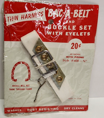#ad Vintage Bac A Belt Buckle Set W Eyelets 40quot; W Prong Style 408 3 4quot; Sealed $9.99
