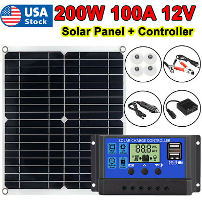 #ad 200 Watts Solar Panel Kit 100A 12V Battery Charger w Controller Caravan Boat US $25.99